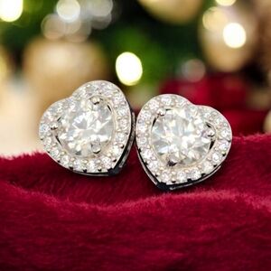 1ct Moissanite Heart Shaped Pave Stud Earrings